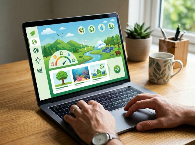 Manos usando un computador en un curso e-learning